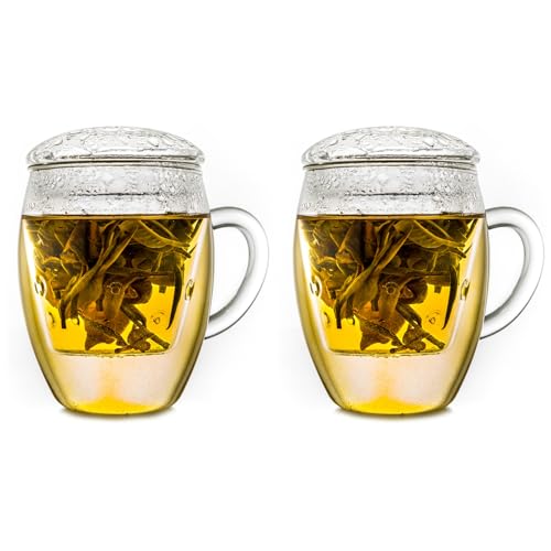 Creano 2er-Set All-in-One TeeGläser mit Filter und Deckel im praktischen, ein idealer Teebereiter | 400ml von Creano