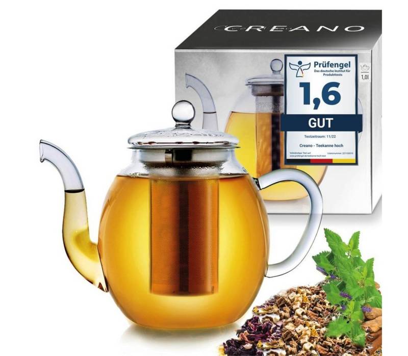 Creano Teekanne Creano Glas-Teekanne 1,0l, 3-teiliger Teebereiter mit integriertem, 1000 l, 1x Glasteekanne von Creano