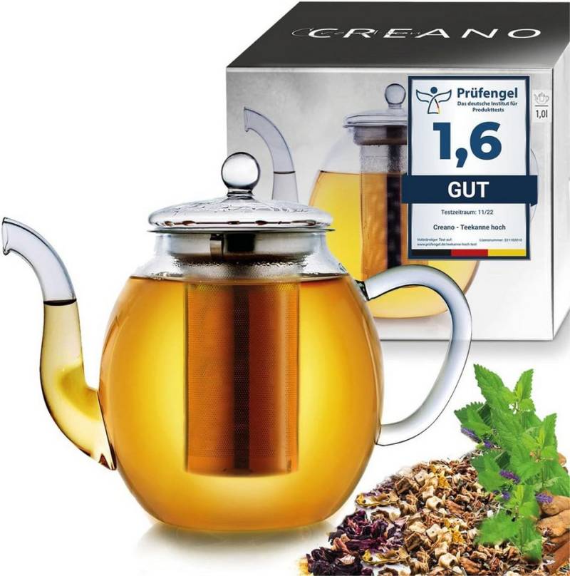 Creano Teekanne Creano Glas-Teekanne High Hoch mit Edelstahl-Sieb und Glas-Deckel, 1 l Creano Teekanne Creano Glas-Teekanne High Hoch mit Edelstahl-Sieb und Glas-Deckel, 1 l von Creano