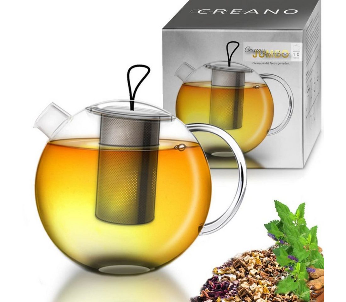 Creano Teekanne Creano Teekanne 1,5l Jumbo, 3-teilige Glasteekanne im Teekannenset, (Set), Mit Silikonschlaufe von Creano