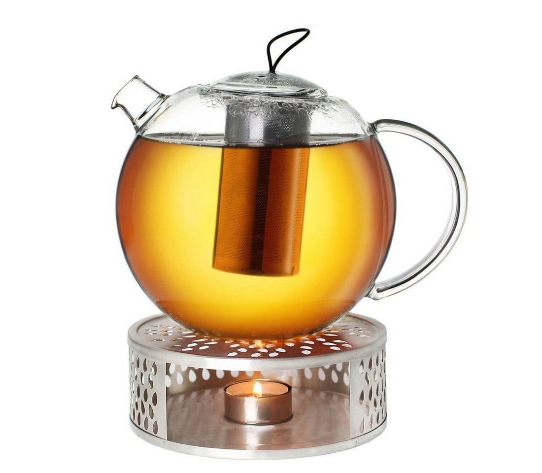 Creano Teekanne Creano Teekanne aus Glas 2,0l Jumbo + ein Stövchen aus Edelstahl, 2 l, (Set), Mit Silikonschlaufe von Creano