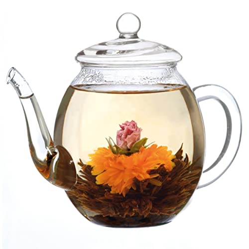 Creano Teekanne aus Glas mit Deckel für 500ml Tee aus Teeblumen, Teerosen und losem Tee sowie Teebeuteln | hochwertig, hitzebeständig von Creano