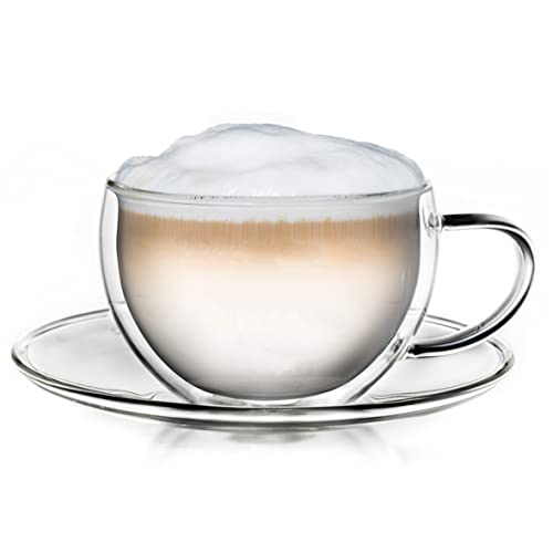 Creano Thermo-Tasse, doppelwandige Tee-/Latte Macchiato Cappuccino Tasse mit Untersetzer | 250 ml von Creano