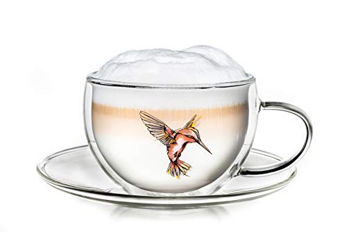 Creano Thermo-Tasse "Hummi" für Tee/Latte Macchiato, doppelwandig, mit Kolibri-Muster | 250ml in exklusiver Geschenkpackung, Rot von Creano