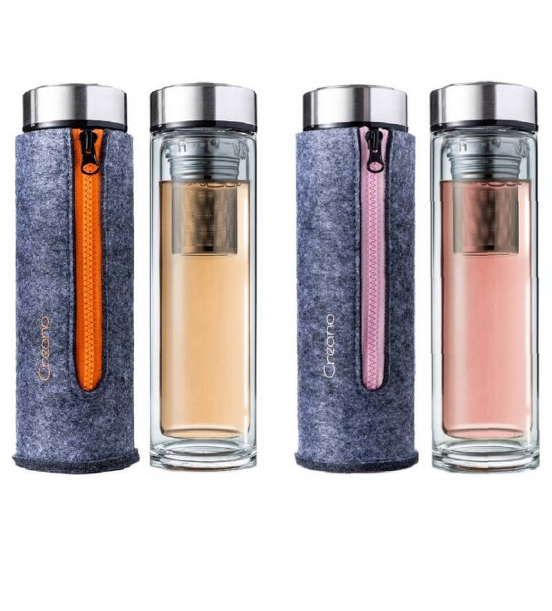 Creano Thermoflasche 2er Set Creano "Thermo-Teamaker" (Zipper Orange & Rosa) von Creano