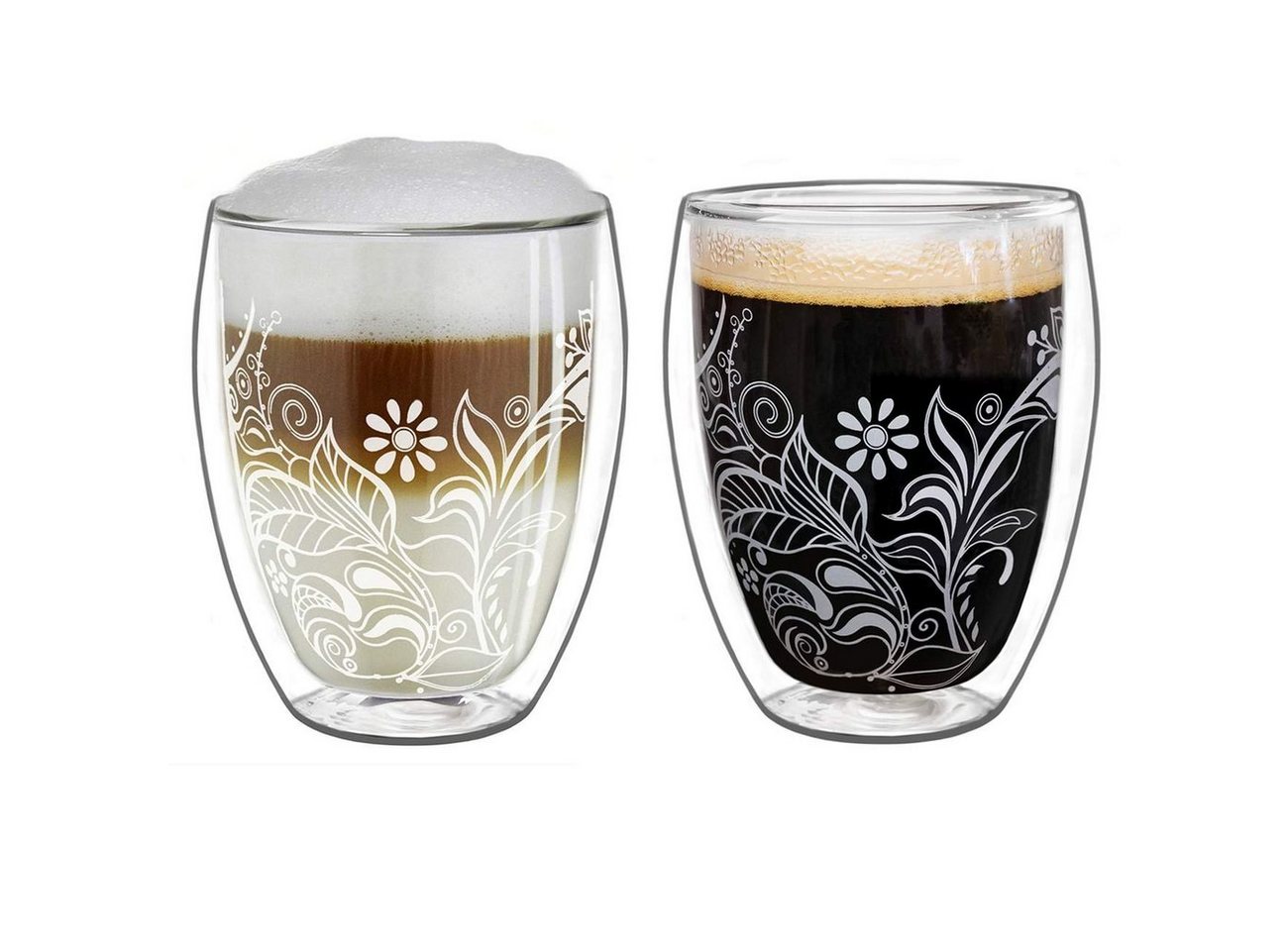 Creano Teeglas Creano doppelwandige Gläser 250ml Flowery White - Thermoglas mit Dekor, Glas, 2x doppelwand Gläser Flowery"" von Creano