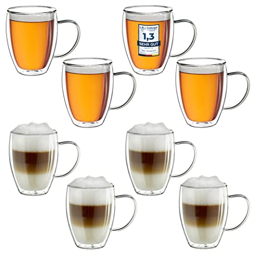 Creano Thermogläser doppelwandig 250ml „DG-HH“, 8er Set, große doppelwandige Gläser aus Borosilikatglas, Kaffeegläser, Teegläser, Latte Macchiato Gläser von Creano