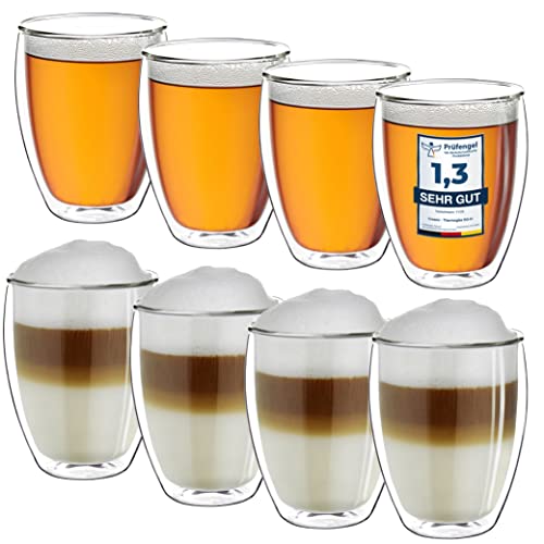 Creano Thermogläser doppelwandig 250ml „DG-Hoch“, 8er Set, große doppelwandige Gläser aus Borosilikatglas, Kaffeegläser, Teegläser, Latte Macchiato Gläser von Creano