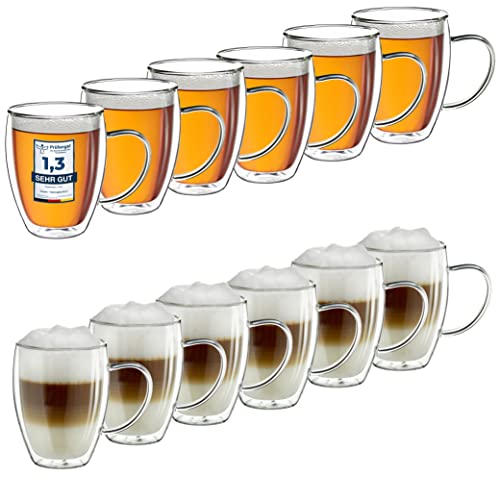Creano Thermogläser doppelwandig 400ml „DG-HH“, 8er Set, große doppelwandige Gläser aus Borosilikatglas, Kaffeegläser, Teegläser, Latte Macchiato Gläser von Creano