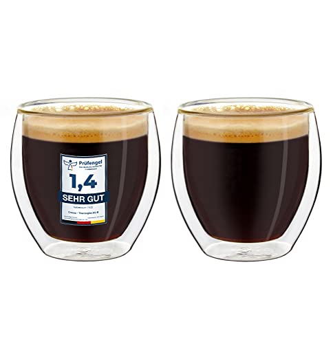 Creano doppelwandige Espressotassen, 2er-Set 100ml, Mokkatassen, Thermo-Gläser mit Schwebe-Effekt von Creano