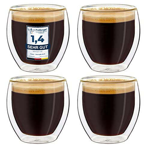 Creano doppelwandige Espresso-Gläser, 4er-Set 100ml Thermo-Gläser mit Schwebe-Effekt von Creano