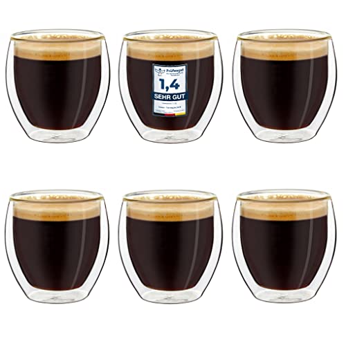 Creano doppelwandige Espresso-Gläser, 6er-Set 100ml, Mokkatassen, Thermo-Gläser mit Schwebe-Effekt von Creano