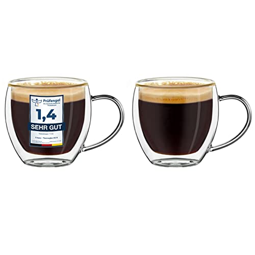 Creano doppelwandige Espresso-Gläser mit Henkel, 2er-Set 100ml, Mokkatassen, Thermo-Gläser mit Schwebe-Effekt von Creano