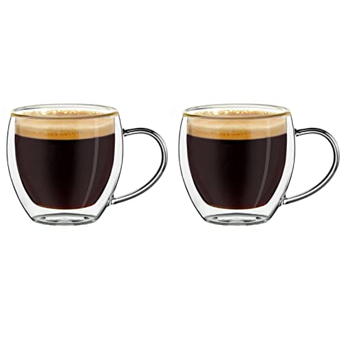 Creano doppelwandige Espresso-Gläser mit Henkel, 2er-Set 100ml, Mokkatassen, Thermo-Gläser mit Schwebe-Effekt von Creano