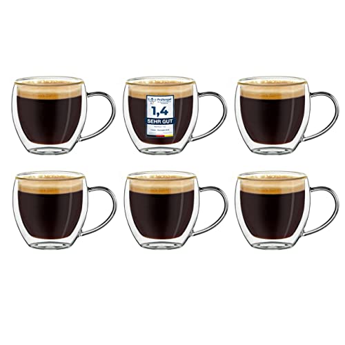 Creano doppelwandige Espresso-Gläser mit Henkel, 6er-Set 100ml, Mokkatassen, Thermo-Gläser mit Schwebe-Effekt von Creano
