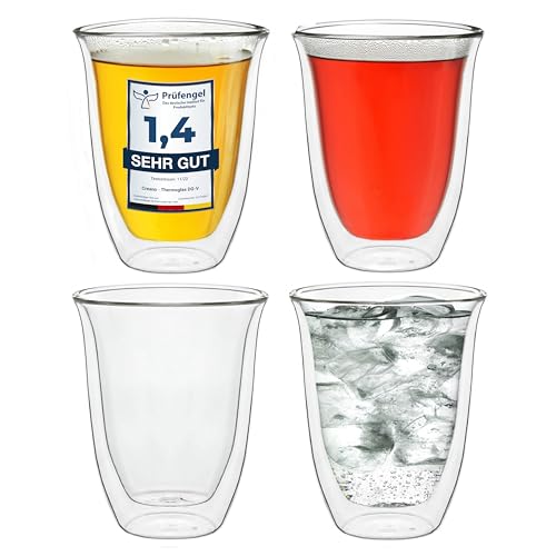 Creano doppelwandige Gläser 250ml „DG-V“, 4er Set, großes Thermoglas doppelwandig aus Borosilikatglas, Kaffeegläser, Teegläser, Latte Gläser, Doppelwandgläser von Creano