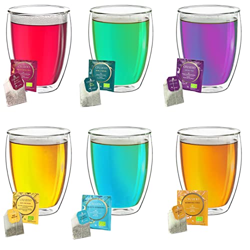 Creano doppelwandige Gläser 400ml „DG-Hoch“, 6er Set + 6x hochwertiger Kräutertee oder Früchtetee gratis von Creano