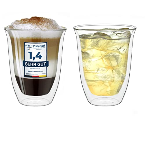 Creano doppelwandige Gläser 400ml „DG-V“, 2er Set, großes Thermoglas doppelwandig aus Borosilikatglas, Kaffeegläser, Teegläser, Latte Gläser, Doppelwandgläser von Creano