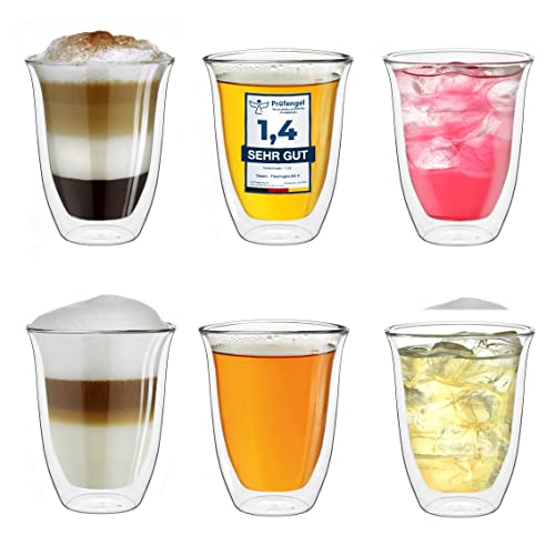 Creano doppelwandige Gläser 400ml „DG-V“, 6er Set, großes Thermoglas doppelwandig aus Borosilikatglas, Kaffeegläser, Teegläser, Latte Gläser, Doppelwandgläser von Creano