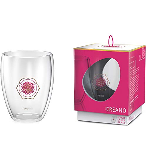 Creano doppelwandiges Tee-Glas, Latte Macchiato, Thermobecher Blume des Lebens | 250ml, in exklusiver Geschenkbox 1x 250ml von Creano