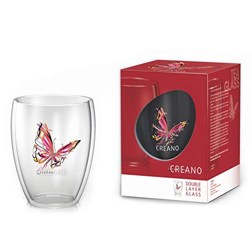 Creano doppelwandiges Tee-Glas, Latte Macchiato, Thermobecher Schmetterling | 250ml in exklusiver Geschenkbox (Rot) von Creano