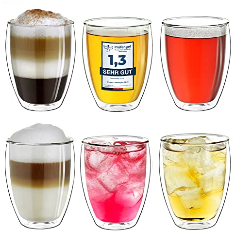 Creano doppelwandige Cappuccino Gläser 250ml - Glas Becher doppelwandig - Thermoglas - Doppelwandgläser im 6er Set von Creano