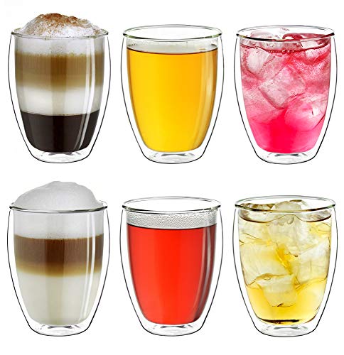 Creano doppelwandige Gläser 250ml - Glas Becher doppelwandig - Thermoglas - Doppelwandgläser im 6er Set von Creano