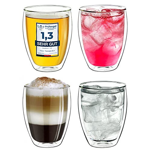 Creano doppelwandige Gläser 250ml - Glas Becher doppelwandig - Thermoglas - Cappuccinotassen - Doppelwandgläser im 4er Set von Creano