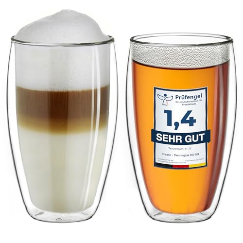 Creano doppelwandiges Thermoglas 250ml „DG-SH“, Doppelwandglas auch für kleine Hände geeignet, doppelwandige Cappuccinotassen, Kaffee, Tee, Latte Gläser 2er Set von Creano