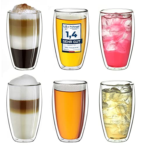 Creano doppelwandiges Thermoglas 250ml „DG-SH“, Doppelwandglas auch für kleine Hände geeignet, doppelwandige Cappuccinotassen, Kaffee, Tee, Latte Gläser 6er Set von Creano