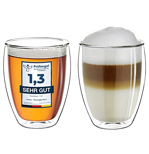 Creano doppelwandiges XXL Thermoglas 400ml, Extra großes hitzebeständiges Doppelwandglas aus Borosilikatglas, Kaffee, Tee, Latte Macchiato Gläser, 2er Set von Creano