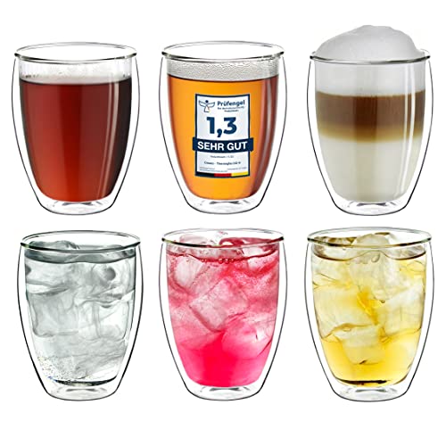 Creano doppelwandige Latte Macchiato Gläser XXL 400ml - Extra großes hitzebeständiges Glas aus Borosilikatglas - 6er Set von Creano