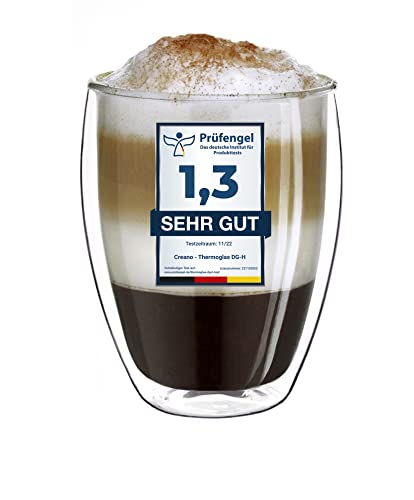 Creano doppelwandiges XXL Thermoglas 400ml, Extra großes hitzebeständiges Kaffeeglas/Teeglas/Latte Macchiato aus Borosilikatglas von Creano