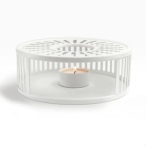 Creano weißes Design Stövchen aus Edelstahl mit Teelichthalter - Teewärmer - stabil klappert Nicht - für sämtliche Teekannen geeignet von Creano