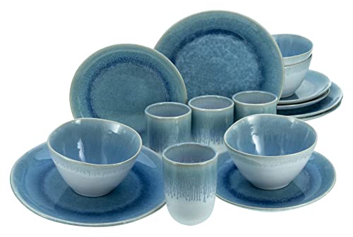 CreaTable, 14718, Serie Aquarius Blau, 16-teiliges Geschirrset, Kombiservice aus Steinzeug, spülmaschinen- und mikrowellengeeignet, Made in Portugal von Creatable