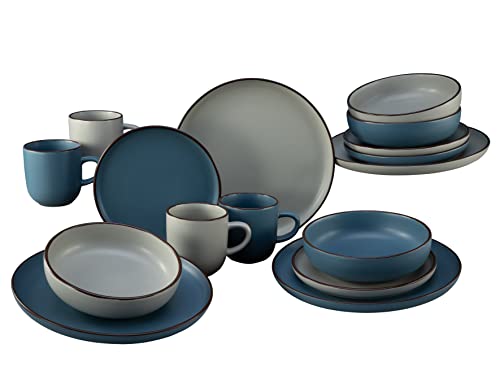 CreaTable, 21016, Serie Modern Scandic blue-grey, 16-teiliges Geschirrset, Kombiservice aus Steinzeug, spülmaschinen- und mikrowellengeeignet, Qualitätsproduktion von Creatable