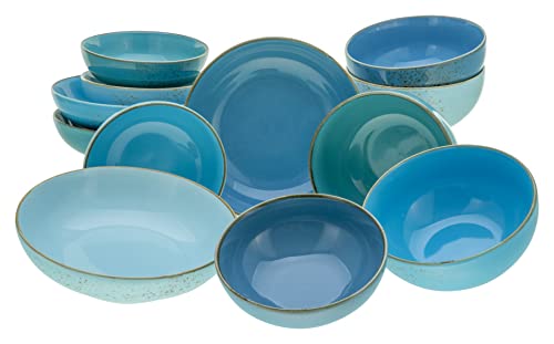 CreaTable, 23413, Serie Nature Collection AQUA Bowl Set, 12-teiliges Geschirrset, Bowl Set aus Steinzeug, spülmaschinen- und mikrowellengeeignet, Qualitätsproduktion von Creatable