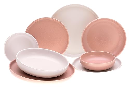 CreaTable, 10103, Serie Uno Rusty Rose + Offwhite, 8-teiliges Geschirrset, Teller Set aus Steinzeug, spülmaschinen- und mikrowellengeeignet, Made in Portugal von Creatable