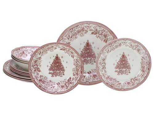 CreaTable, 17049, Serie Tannenbaum, 12-teiliges Geschirrset, Teller Set aus Steingut, spülmaschinen- und mikrowellengeeignet, Qualitätsproduktion von Creatable