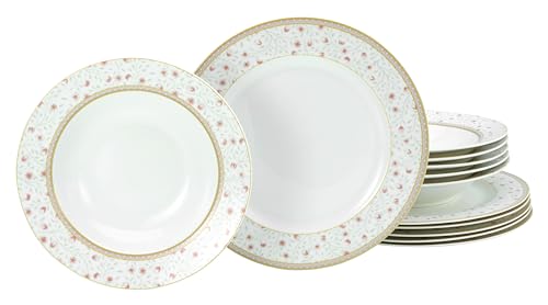 CreaTable, 17528, Serie Emilia (New Bone China), 12-teiliges Geschirrset, Tafelservice aus Porzellan, spülmaschinen- und mikrowellengeeignet, Qualitätsproduktion von Creatable