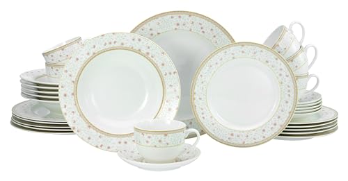 CreaTable, 17529, Serie Emilia (New Bone China), 30-teiliges Geschirrset, Kombiservice aus Porzellan, spülmaschinen- und mikrowellengeeignet, Qualitätsproduktion von Creatable