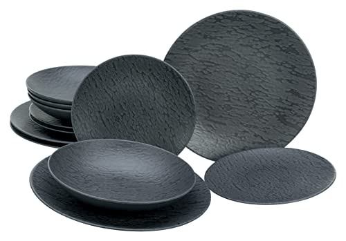 CreaTable, 20540, Serie Schiefer Black, 12-teiliges Geschirrset, Teller Set aus Steinzeug, spülmaschinen- und mikrowellengeeignet, Made in Portugal von Creatable