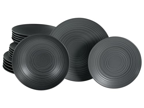 CreaTable, 20569, Serie Lava Stone Black, 18-teiliges Geschirrset für 6 Personen, Teller Set aus Steinzeug, spülmaschinen- und mikrowellengeeignet, Made in Portugal von Creatable