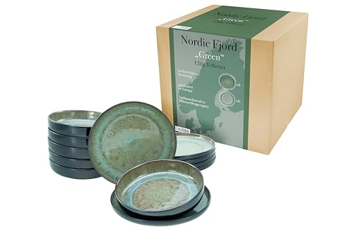 CreaTable, 21556, Serie Nordic Fjord, 12-teiliges Geschirrset, Teller Set aus Steinzeug, spülmaschinen- und mikrowellengeeignet, Qualitätsproduktion von Creatable