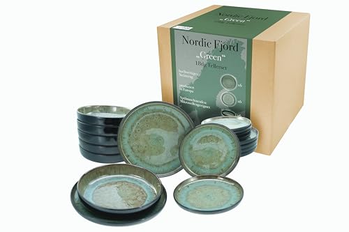 CreaTable, 21557, Serie Nordic Fjord, 18-teiliges Geschirrset, Teller Set aus Steinzeug, spülmaschinen- und mikrowellengeeignet, Qualitätsproduktion von Creatable