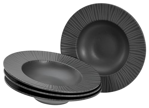 CreaTable, 21820, Serie Vesuvio black, 4-teiliges Geschirrset, Teller Set aus Steinzeug, spülmaschinen- und mikrowellengeeignet, Made in Portugal von Creatable