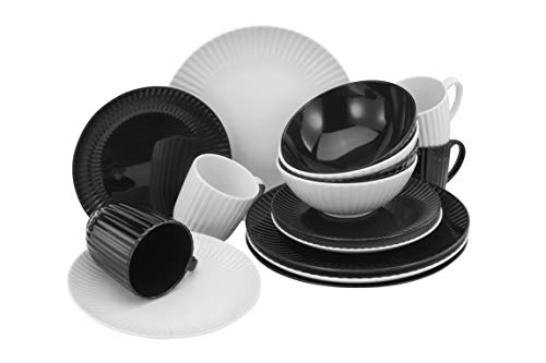 CreaTable, 22196, Serie ALLEGRA BLACK & WHITE, Geschirrset, Kombiservice 16 teilig von Creatable