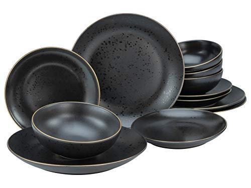 CreaTable, 22707, Serie Industrial Gold BLACK, 12-teiliges Geschirrset, Teller Set aus Steinzeug, spülmaschinen- und mikrowellengeeignet, Qualitätsproduktion von Creatable