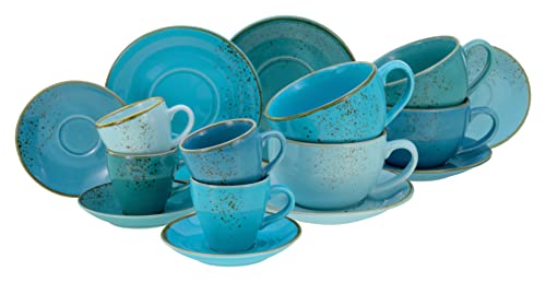 CreaTable, 23415, Serie Nature Collection AQUA Bistrotassen Set, 16-teiliges Geschirrset, Tassen Set aus Steinzeug, spülmaschinen- und mikrowellengeeignet, Qualitätsproduktion von Creatable