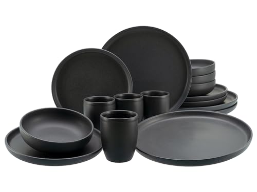 CreaTable, 23584, Serie Uno Black, 16-teiliges Geschirrset, Kombiservice aus Steinzeug von Creatable